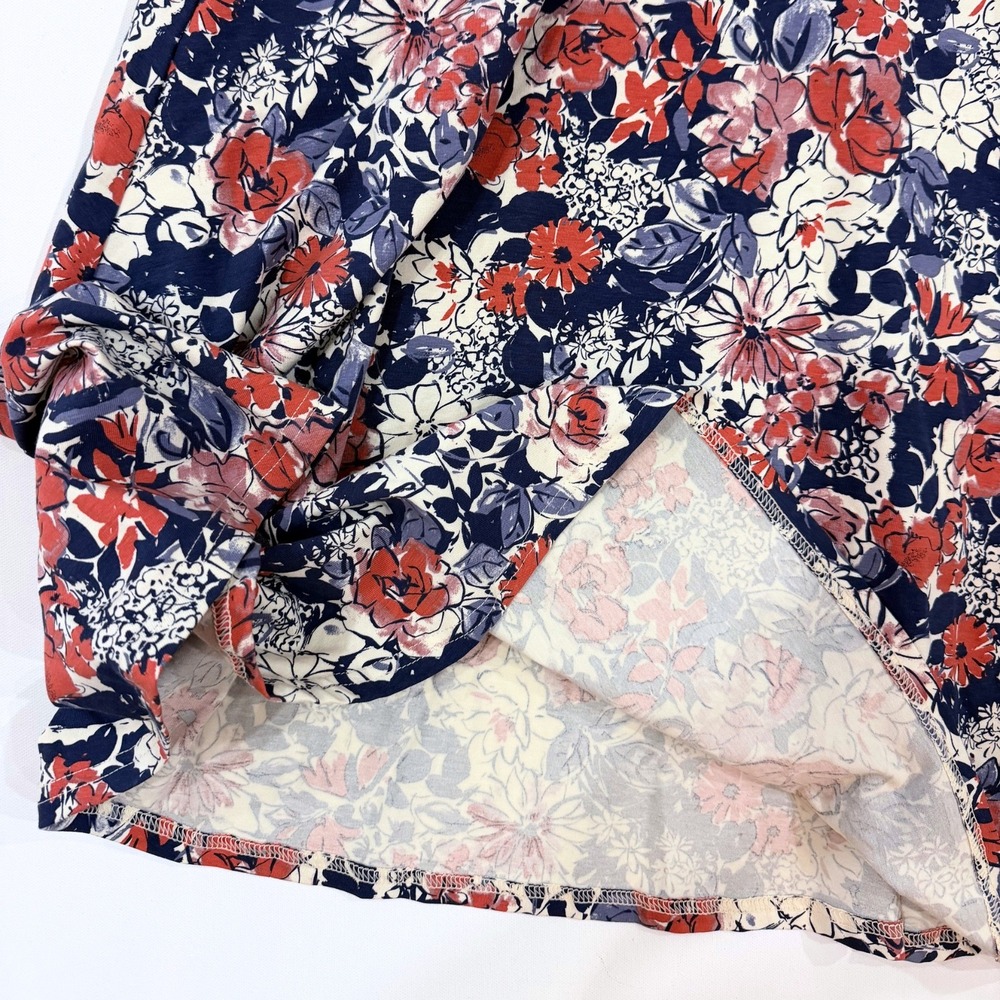 Pact Organic Cotton Floral V-Neck Fit Flare Midi Dress Pockets Blue Pink Large - Picture 3 of 5